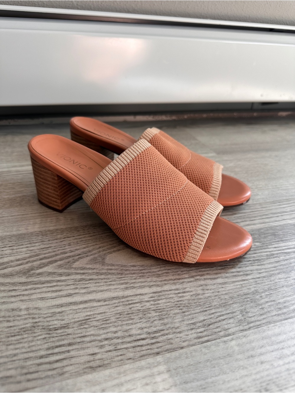 Vionic Terracotta Knit Block Heel Slide Sandals 8